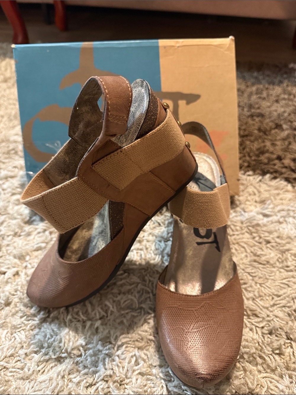 OTBT Tan Elastic Cross-Strap Wedge Sandals